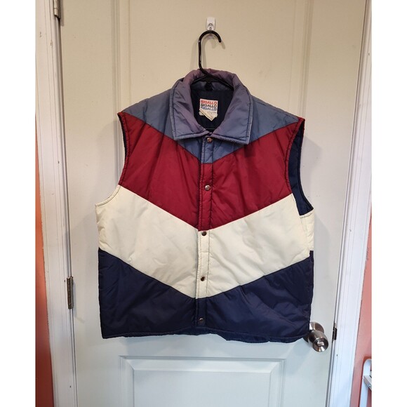 Men's Vintage Sigallo Puffer Vest Color Block Red White Blue Large - Picture 2 of 8
